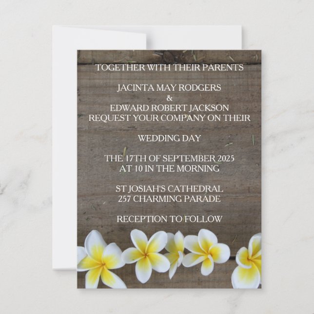 Rustika Frangipani / Plumeria Strandbröllopsinbjud Inbjudningar (Framsida)