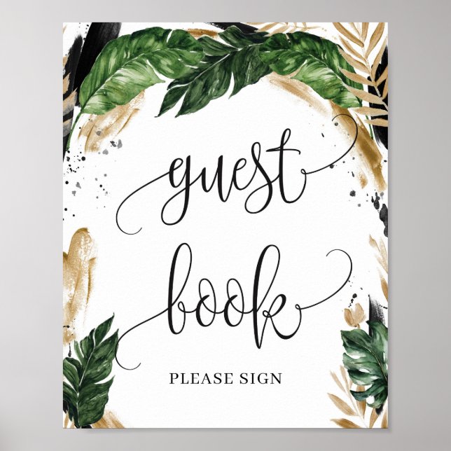 Rustika gästboksskölden med tropiska blad och blom poster (Framsidan)