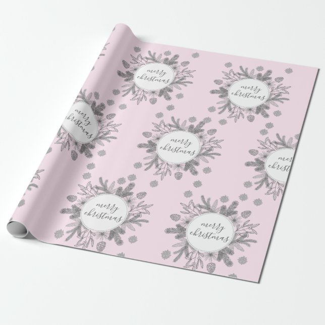 Rustika Grenar Högtid Rosa Inpackningspapper Presentpapper (Utrullad)
