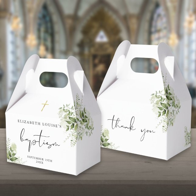 Rustika gröna blad Elegant dop Presentaskar (Rustic Greenery Leaves Elegant Baptism Favor Box)