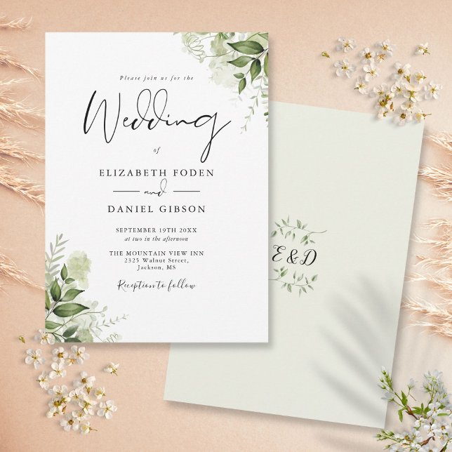 Rustika gröna blad Elegant monogram bröllop Inbjudningar (Skapare uppladdad)