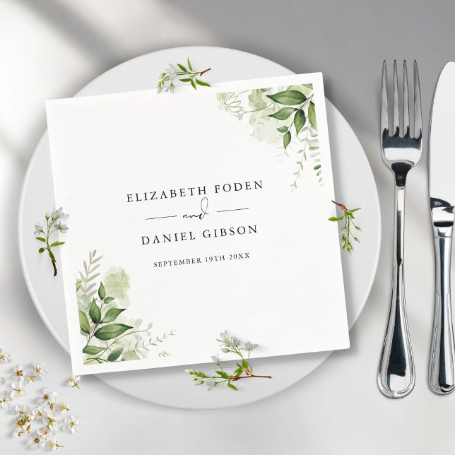 Rustika Gröna blad Eleganta Namn Datum Pappersservett (Skapare uppladdad)