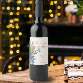 Rustika Gröna Blad Röda Bär Jul Bröllop Vinflaska Etikett