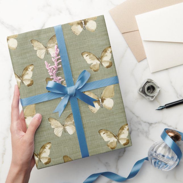 Rustika Gröna Fjärilar Födelsedag Presentpapper (Gifting)