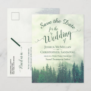 Rustika gröna tallar bröllop Save the Date Meddelande Vykort