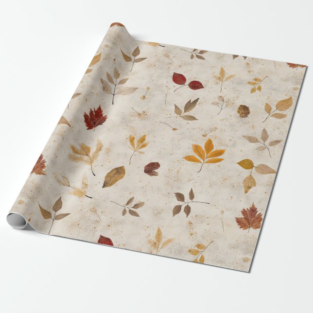 Rustika gula-bruna blad med vintage höststämning presentpapper (Utrullad)