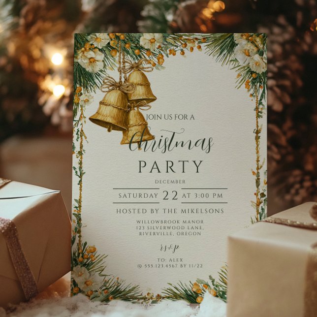 Rustika Gyllene Klockor Julfirande Inbjudningar (Skapare uppladdad)