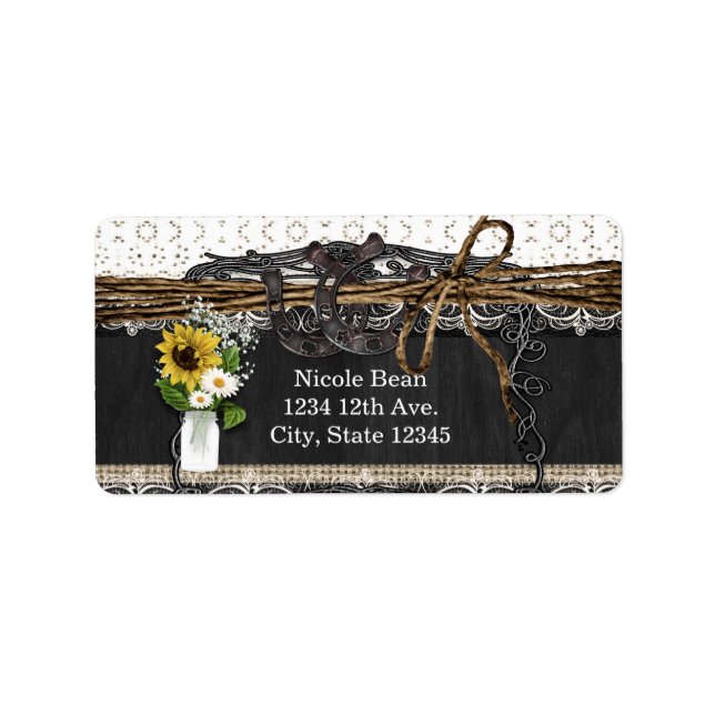 Rustika Hästskor & Blommor Landhochzeitsetiketten Adressetikett (Framsidan)