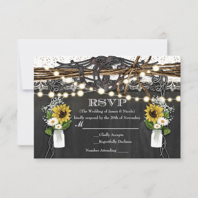 Rustika Hästskor & Blommor Landlig Bröllopsanmälan OSA Kort (Framsida)