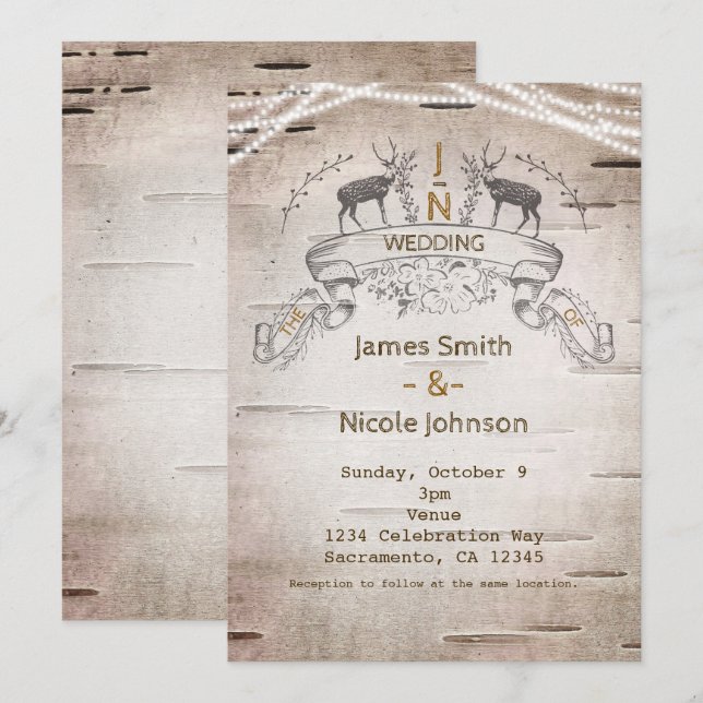 Rustika Hjort & Grenar Björk Bröllopsinbjudningar Inbjudningar (Fram/baksida)