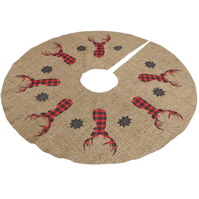 Rustika hjortar rutig jute julgransmatta borstad polyester (Vinklad)