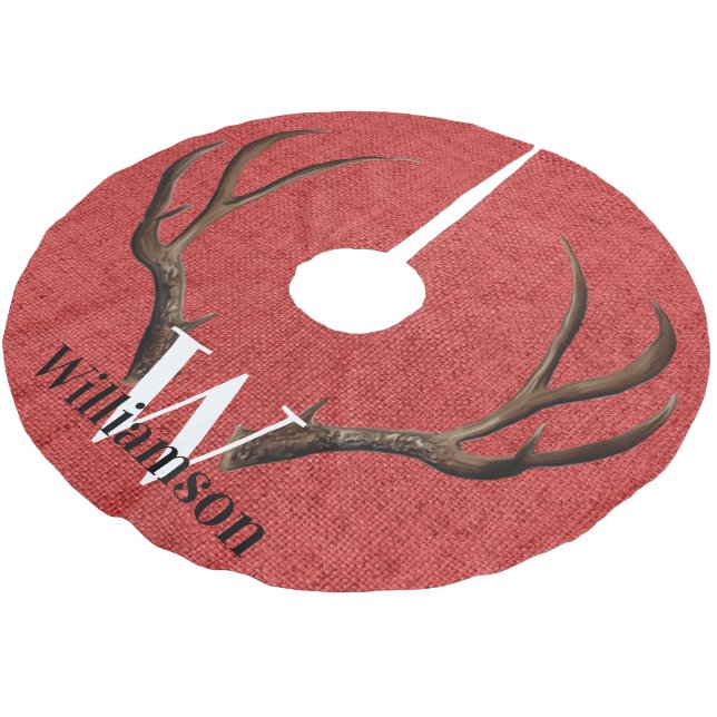 Rustika hjorthorn Monogramnamn Julgransmatta Borstad Polyester (Vinklad)