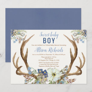 Rustika hjorthorn Söt pojke Virtuell Baby Shower Inbjudningar