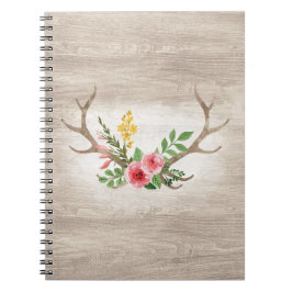 Rustika horn från rådjur bohemisk blomster vattenf anteckningsbok med spiral