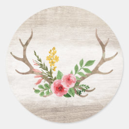 Rustika horn från rådjur bohemisk blomster vattenf runt klistermärke