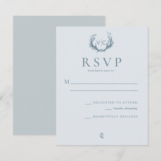 Rustika horn med blomsterkrans | Bröllops RSVP OSA Kort (Fram/baksida)