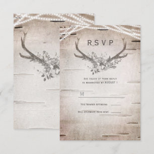 Rustika Horn Vit Björk Vintage Bröllop RSVP  Inbjudningar