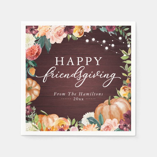 Rustika Höst Blommiga Vänner Thanksgiving Middag S Pappersservett (Framsidan)