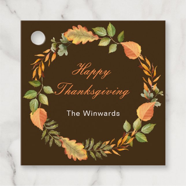 Rustika Höst Löv Fyrkantig Thanksgiving  Gåvor Etiketter (Framsida)