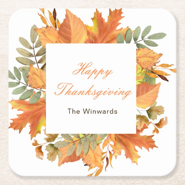 Rustika Höst Löv Fyrkantig Thanksgiving  Underlägg Papper Kvadrat (Framsidan)