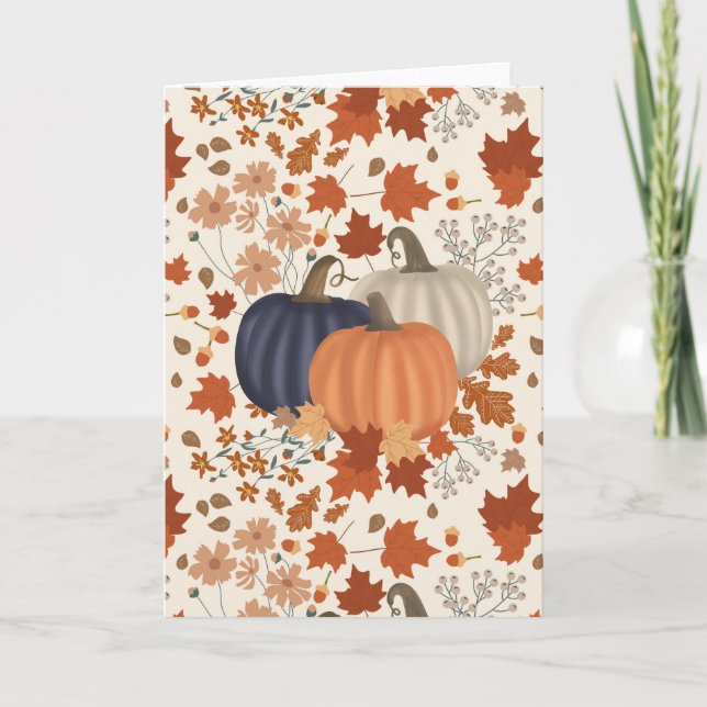 Rustika Höst Pumpa Vilda Blommor Löv Kort (Framsida)
