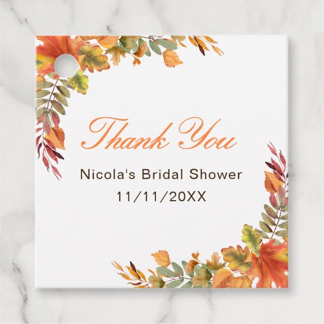 Rustika höstblad bröllopsdusch gåvor etiketter (Framsida)