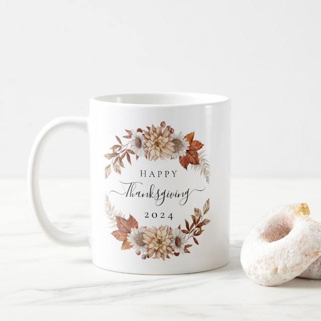 Rustika Höstblad Glad Thanksgiving Kaffemugg (Med munk)