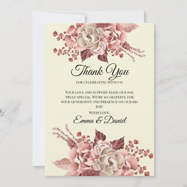 Rustika höstblommor krämfärgad bakgrund akvarell tack kort (Framsida)