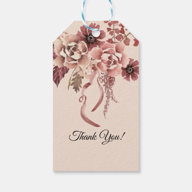 Rustika höstblommor Ljusbeige akvarell Presentetikett (Baksidan)