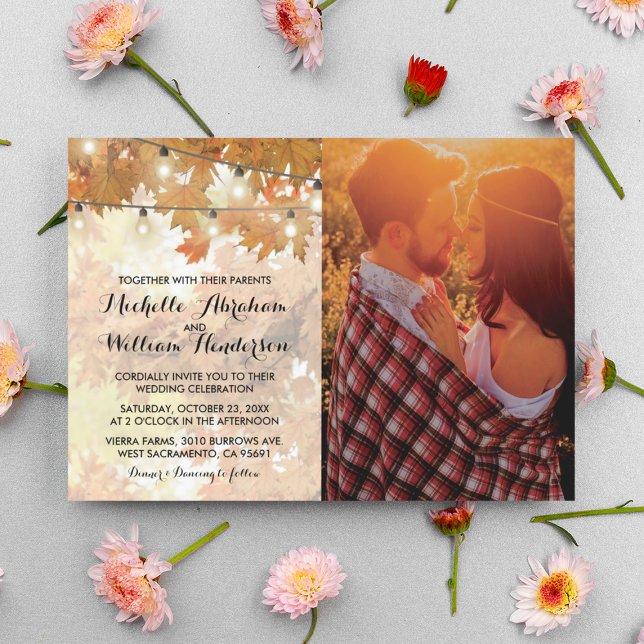 Rustika höstfärger höstljus fotovisning bröllop inbjudningar (Skapare uppladdad)
