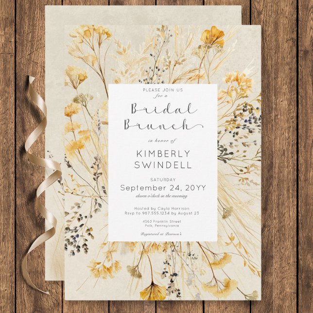 Rustika höstliga blomster ram Bröllopsbrunch Inbjudningar (Rustic Fall Fields Floral Frame Bridal Brunch Invitation)