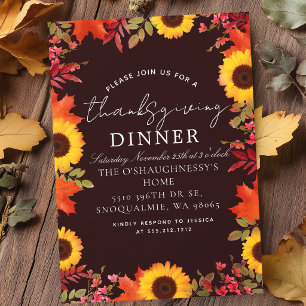 Rustika höstlöv Blommig Thanksgiving-middag Inbjudningar