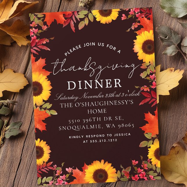 Rustika höstlöv Blommig Thanksgiving-middag Inbjudningar (Skapare uppladdad)