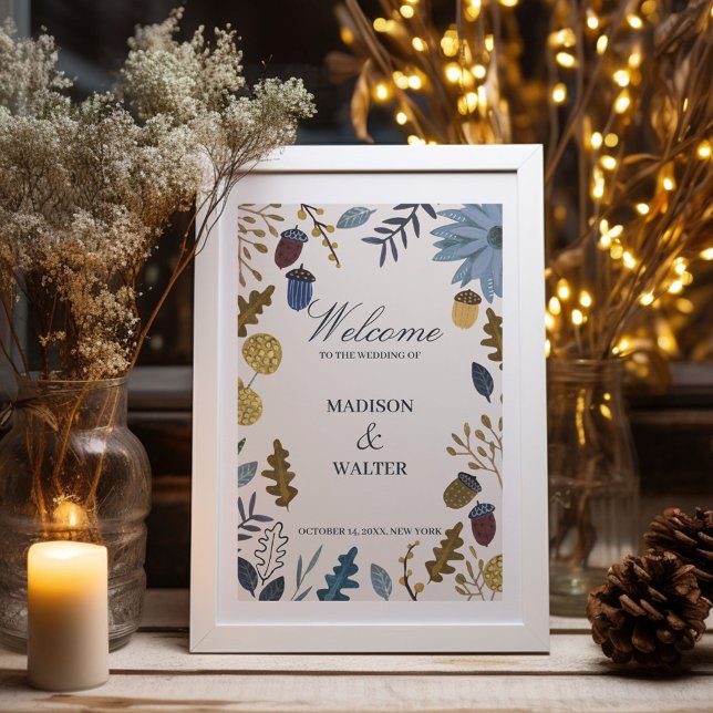 Rustika höstlöv bröllopsinbjudan poster (Rustic autumn leaves fall wedding invitation poster)