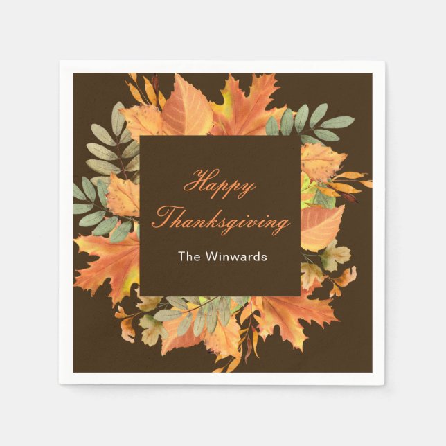 Rustika Höstlöv Fyrkantig Thanksgiving  Pappersservett (Framsidan)