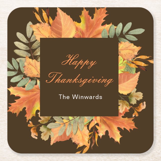 Rustika Höstlöv Fyrkantig Thanksgiving  Underlägg Papper Kvadrat (Framsidan)
