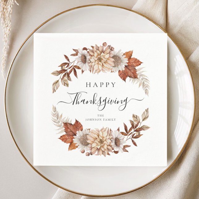 Rustika Höstlöv Glad Thanksgiving Pappersservett (Rustic Fall Leaves Happy Thanksgiving Napkins)