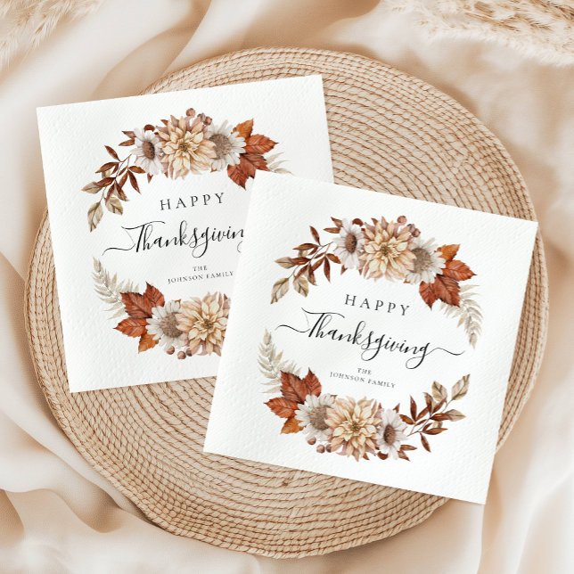 Rustika Höstlöv Glad Thanksgiving Pappersservett (Rustic Fall Leaves Happy Thanksgiving Napkins)