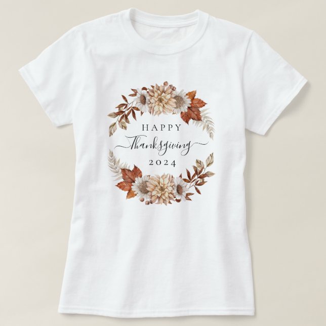 Rustika Höstlöv Gott Tacksgiving 2024 T Shirt (Design framsida)