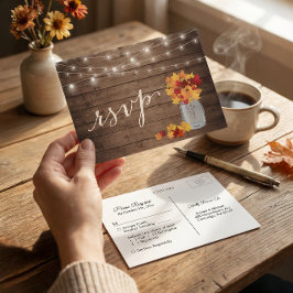 Rustika höstlöv Mason burk strängljus RSVP Inbjudan Vykort