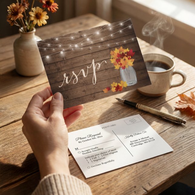 Rustika höstlöv Mason burk strängljus RSVP Inbjudan Vykort (Skapare uppladdad)