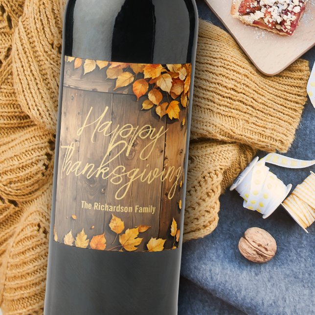 Rustika höstlöv tack till värden för Thanksgiving Vinflaska Etikett (Skapare uppladdad)