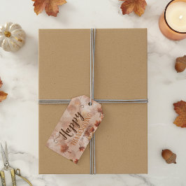 Rustika höstmönster i sepia med lönnlöv Thanksgivi Presentetikett