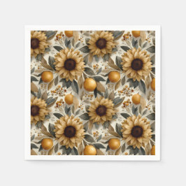 Rustika höstsolrosor & citrusfrukter pappersservett