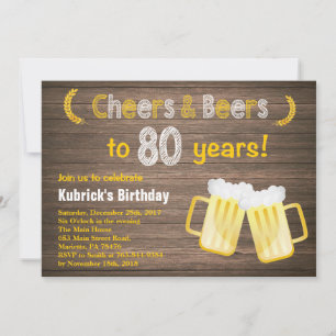 Rustika inbjudningar till 80-årsfirande med Cheers