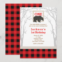 Rustika inbjudningskort med björnrandigt rutmönste