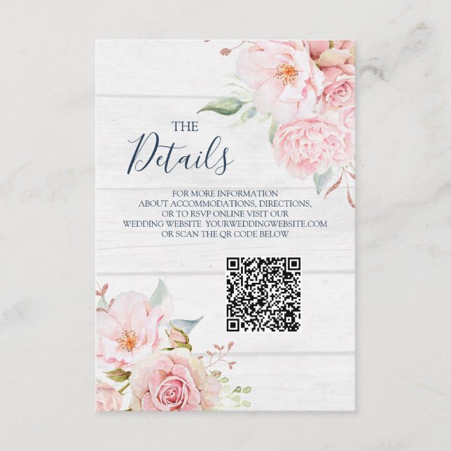 Rustika Inlägg med Blommönster för Bröllop med QR- Tilläggskort (Framsida)