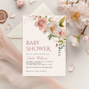 Rustika Invitation till Baby Shower med Vilda Blom Inbjudningar