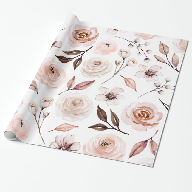 Rustika jordton Boho blommor presentpapper (Utrullad)