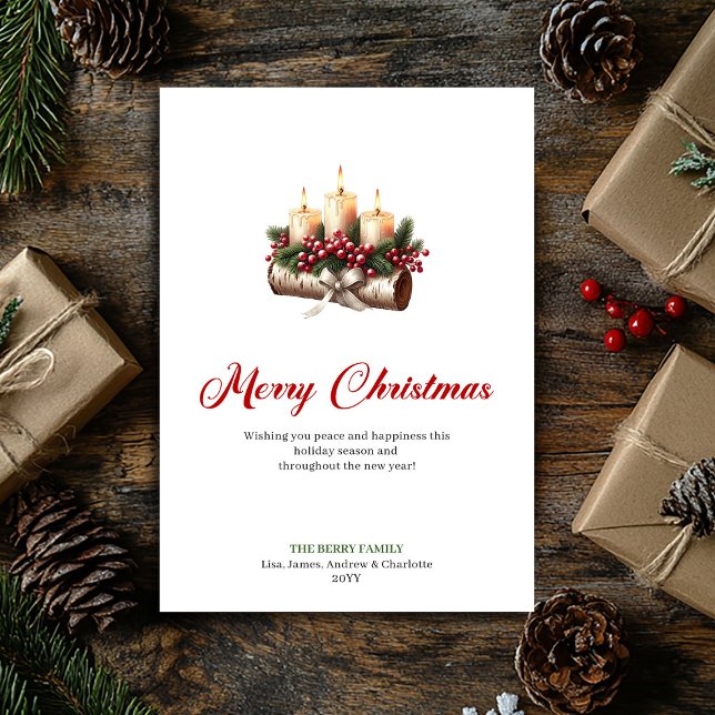Rustika jul ljus på trästock kort (Rustic Christmas candles on wooden log card)